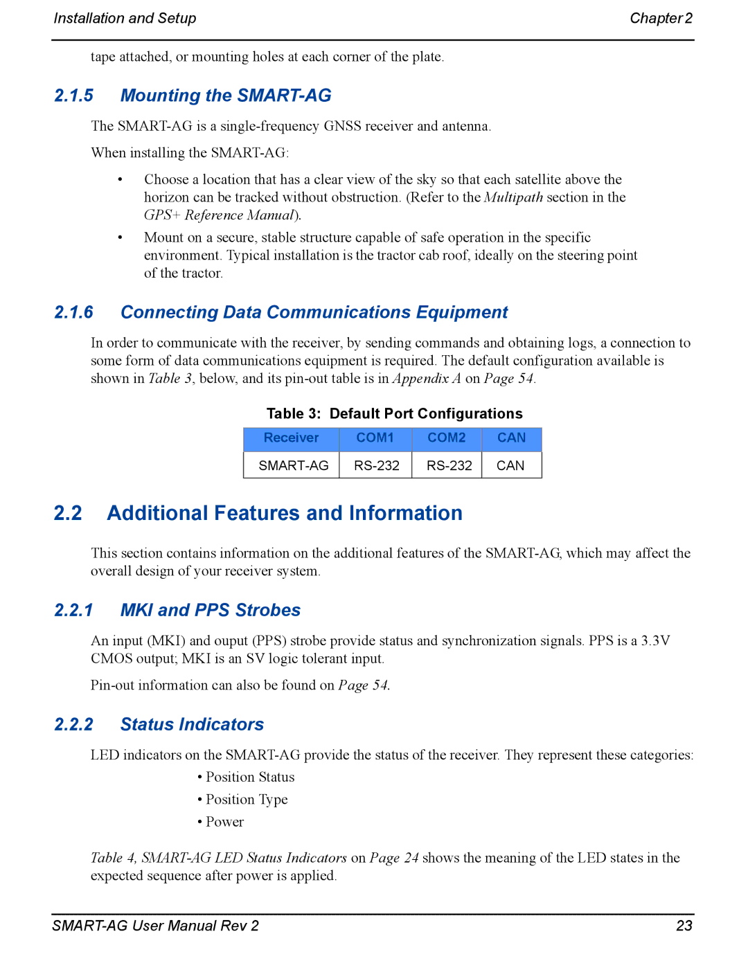 Novatel user manual Additional Features and Information, Mounting the SMART-AG, Connecting Data Communications Equipment 