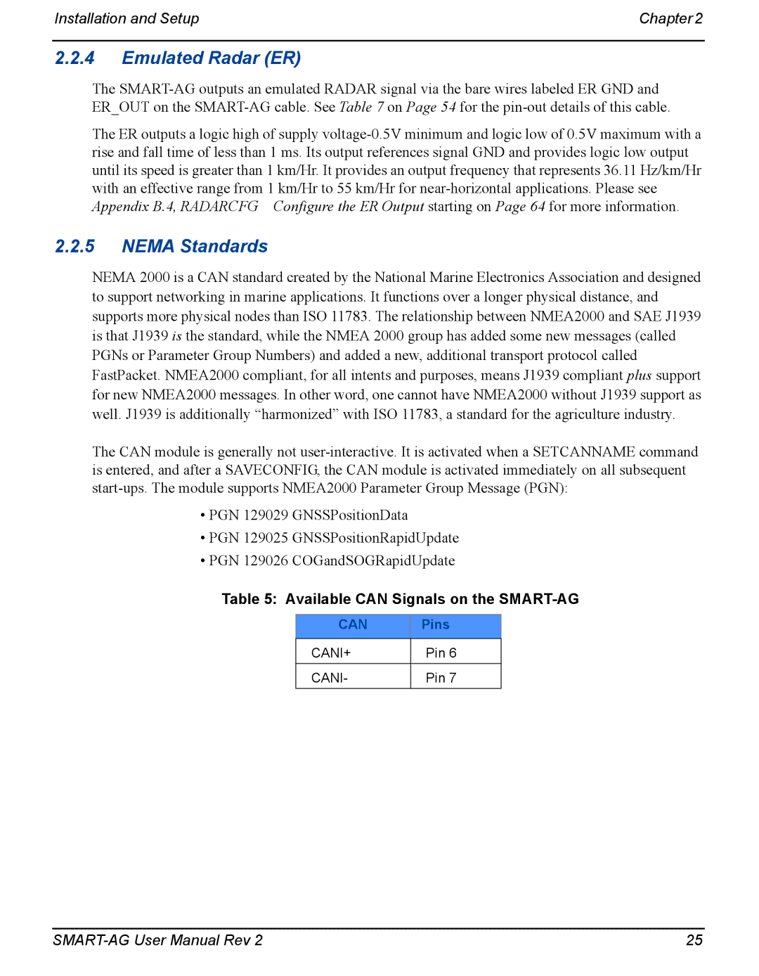 Novatel user manual Emulated Radar ER, Nema Standards, Available can Signals on the SMART-AG 