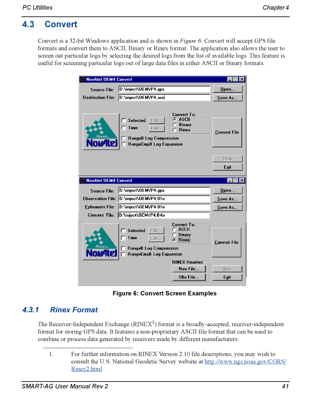 Novatel SMART-AG user manual Convert, Rinex Format 