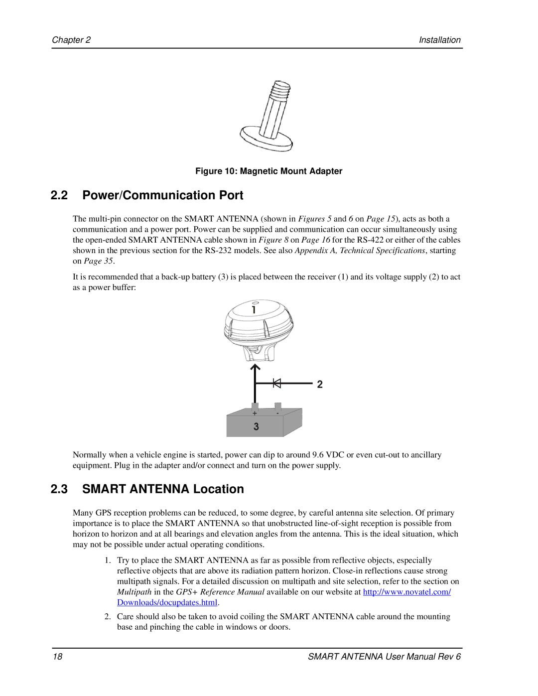 Novatel SMART ANTENNA user manual Power/Communication Port, Smart Antenna Location 