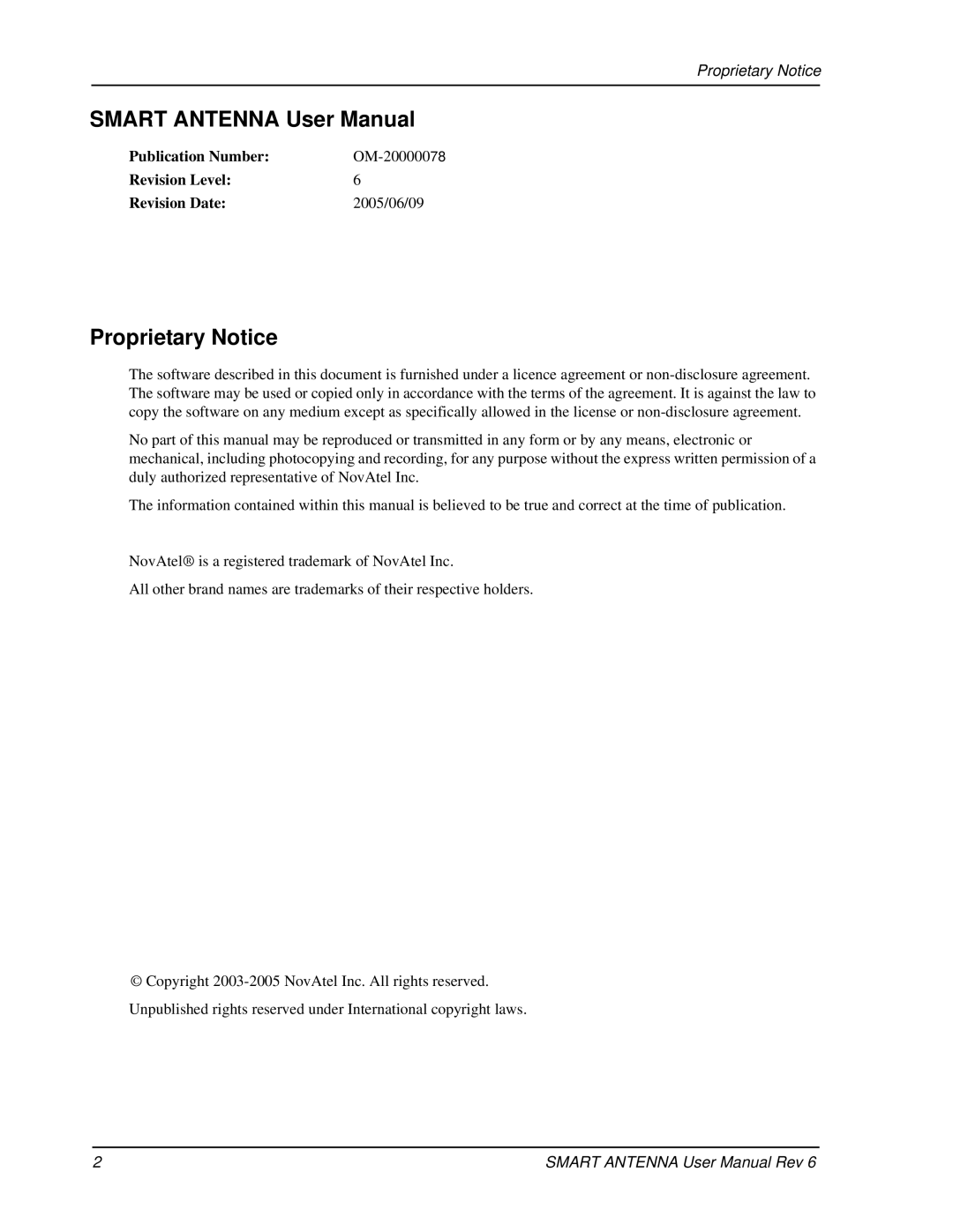 Novatel SMART ANTENNA user manual Proprietary Notice 