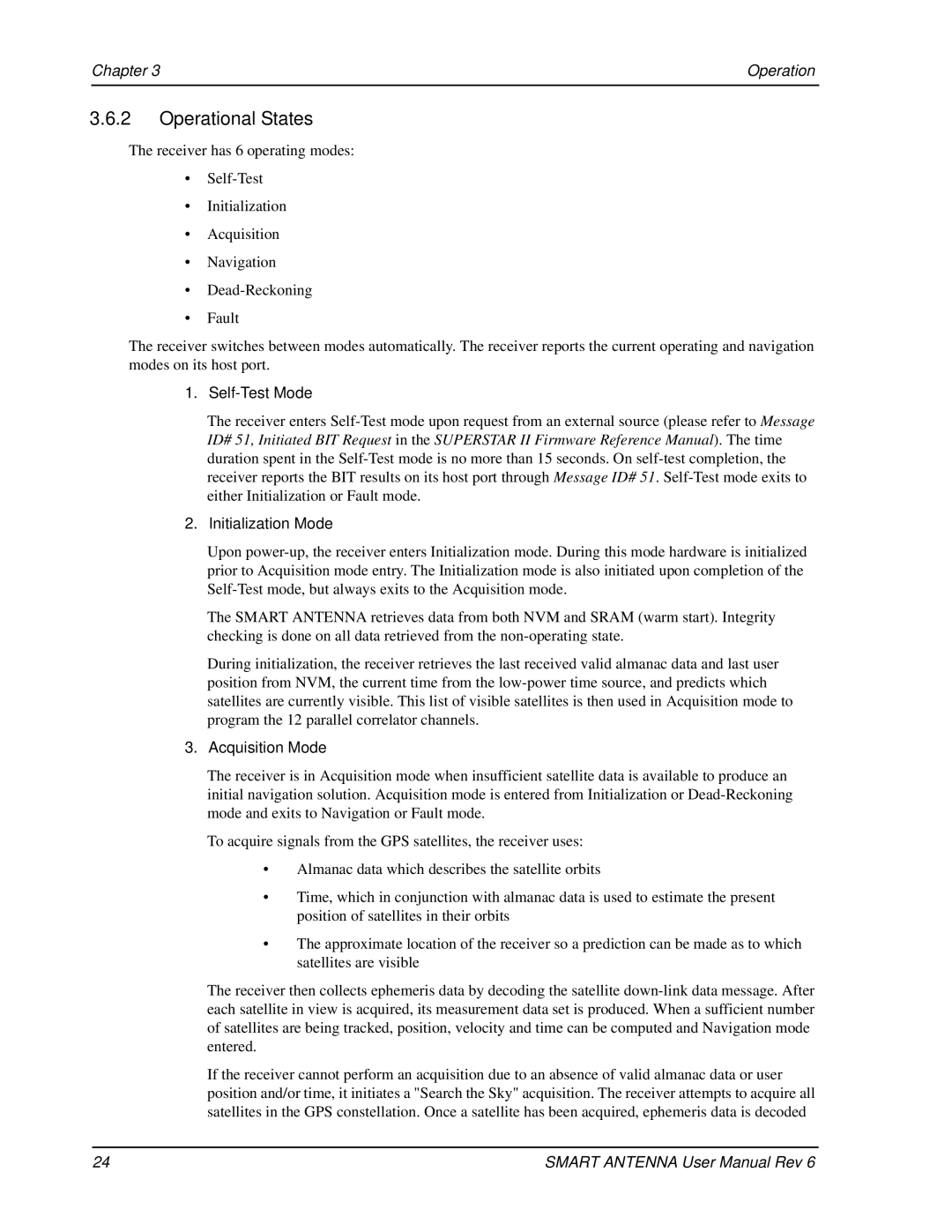 Novatel SMART ANTENNA user manual Operational States, Self-Test Mode 