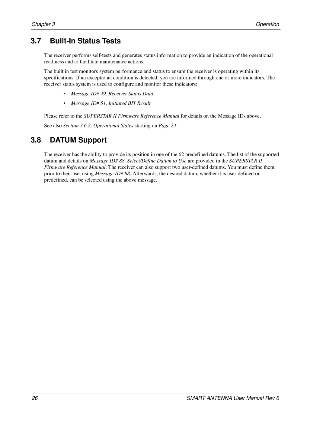 Novatel SMART ANTENNA user manual Built-In Status Tests, Datum Support 