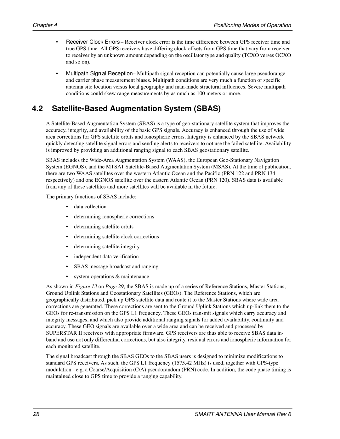 Novatel SMART ANTENNA user manual Satellite-Based Augmentation System Sbas, Chapter Positioning Modes of Operation 