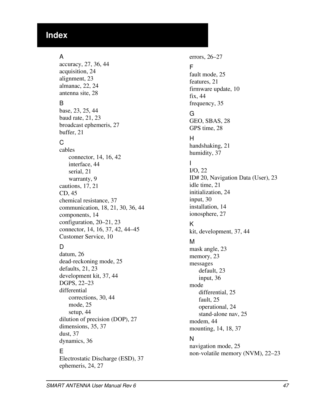 Novatel SMART ANTENNA user manual Index, Cables 