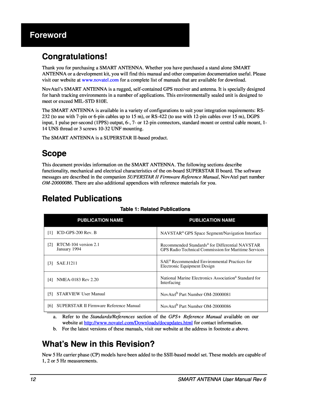Novatel SMART ANTENNA user manual Foreword, Congratulations, Scope, Related Publications, What’s New in this Revision? 