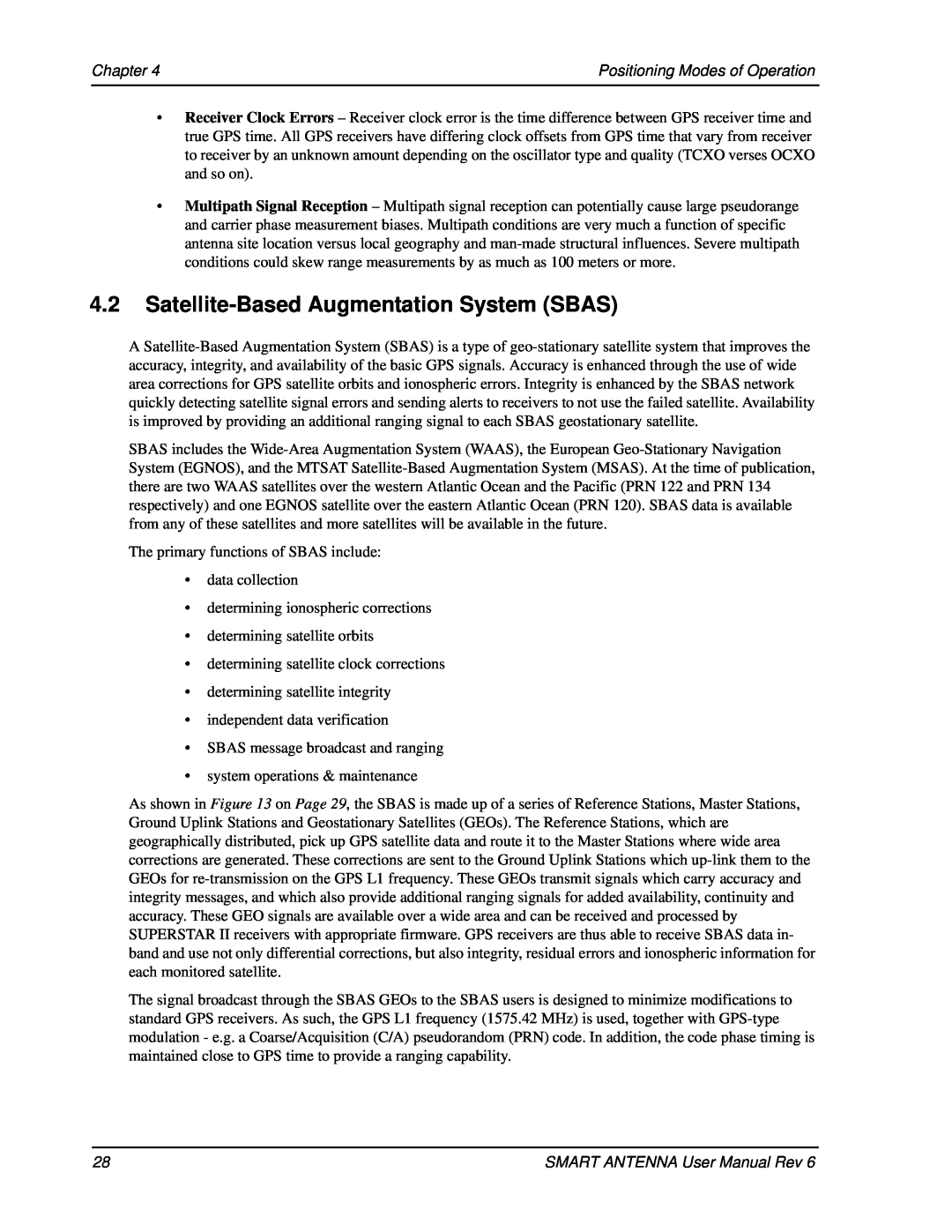 Novatel SMART ANTENNA user manual 4.2Satellite-BasedAugmentation System SBAS, Chapter, Positioning Modes of Operation 