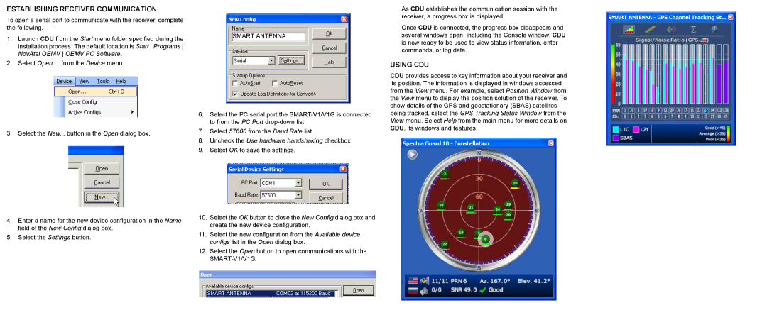 Novatel SMARTV1G, SMART-V1 Establishing Receiver Communication, Using CDU, Uncheck the Use hardware handshaking checkbox 