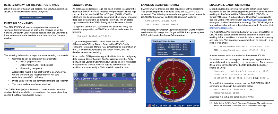 Novatel SMART-V1 Determining When the Position is Valid, Entering Commands, Logging Data, Enabling Sbas Positioning 