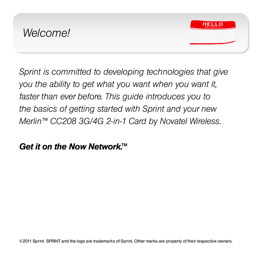 Novatel Wireless CC208 manual Welcome, Get it on the Now Network 