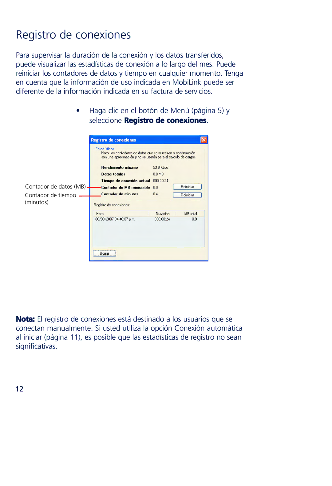 Novatel Wireless MCD3000 quick start Registro de conexiones 