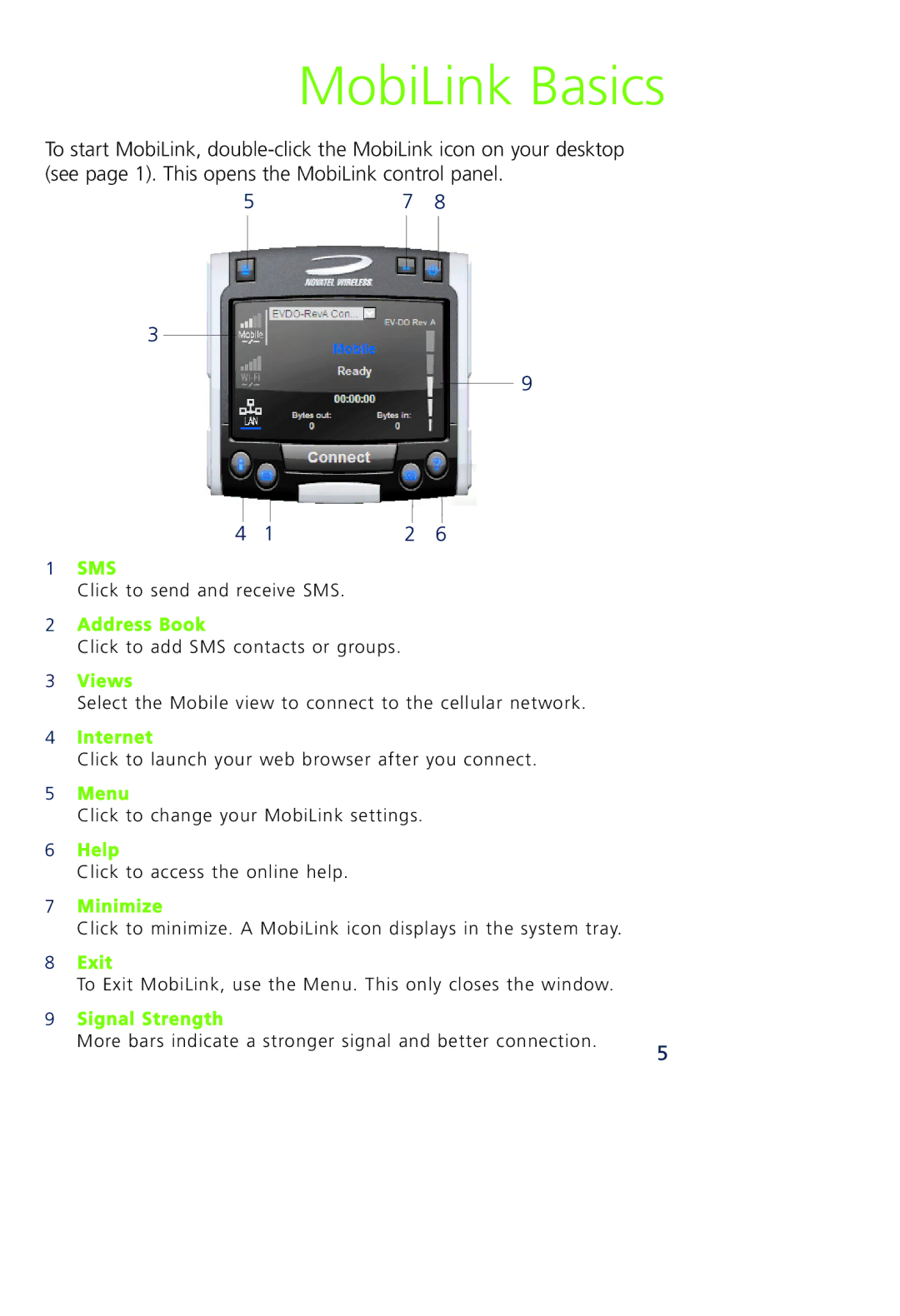 Novatel Wireless MCD3000 quick start MobiLink Basics, Sms 