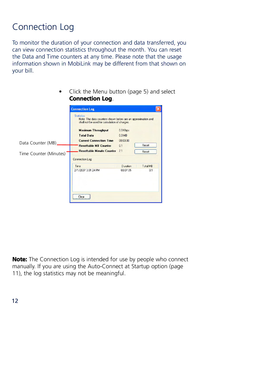 Novatel Wireless MCD3000 quick start Connection Log 