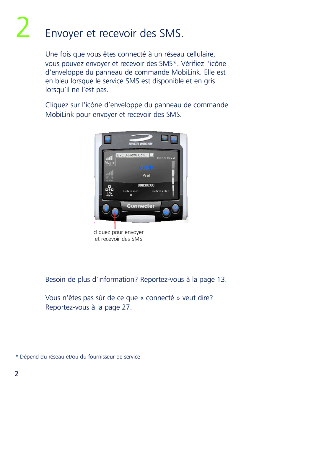 Novatel Wireless MCD3000 quick start Envoyer et recevoir des SMS 