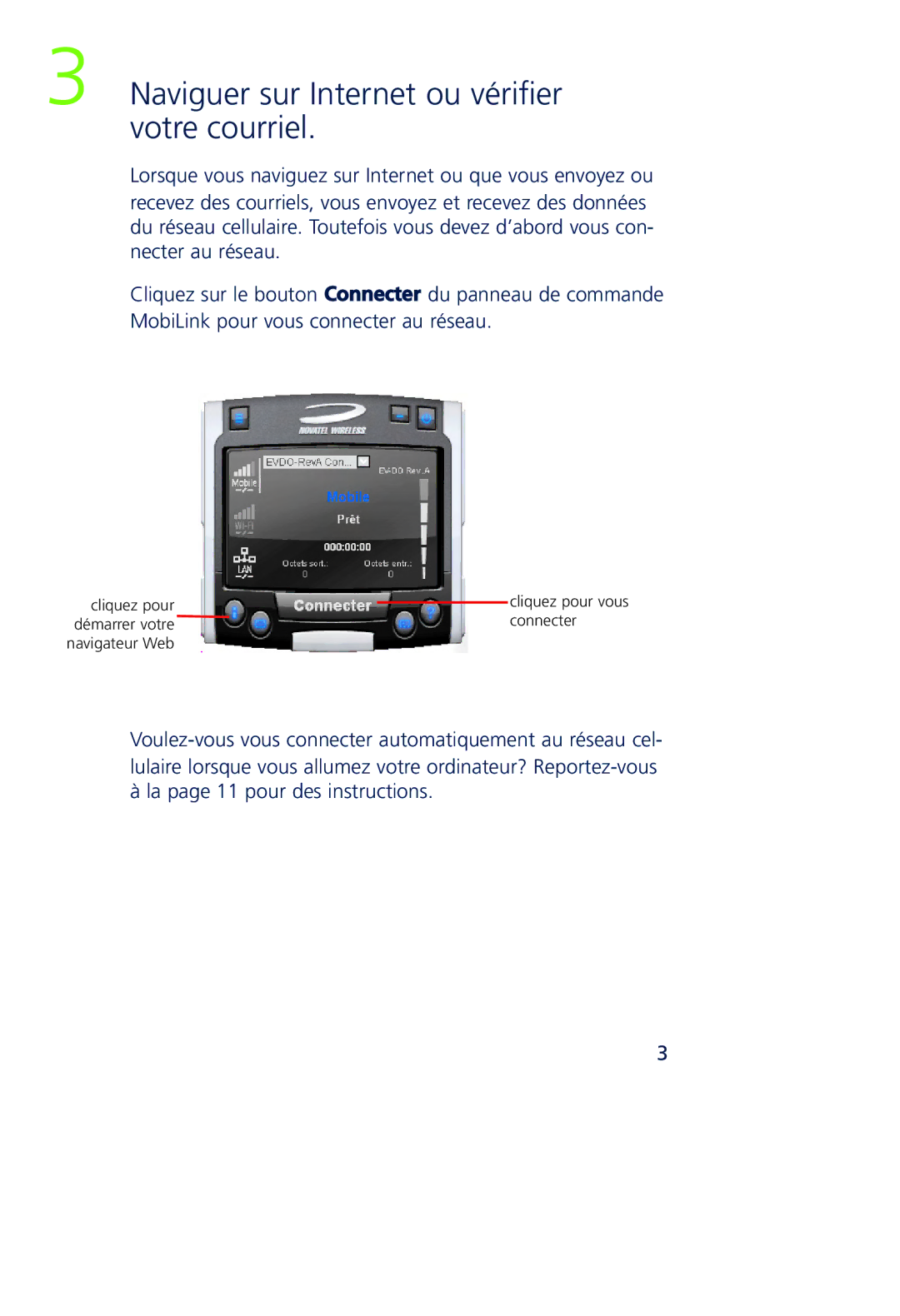 Novatel Wireless MCD3000 quick start Naviguer sur Internet ou vérifier votre courriel 