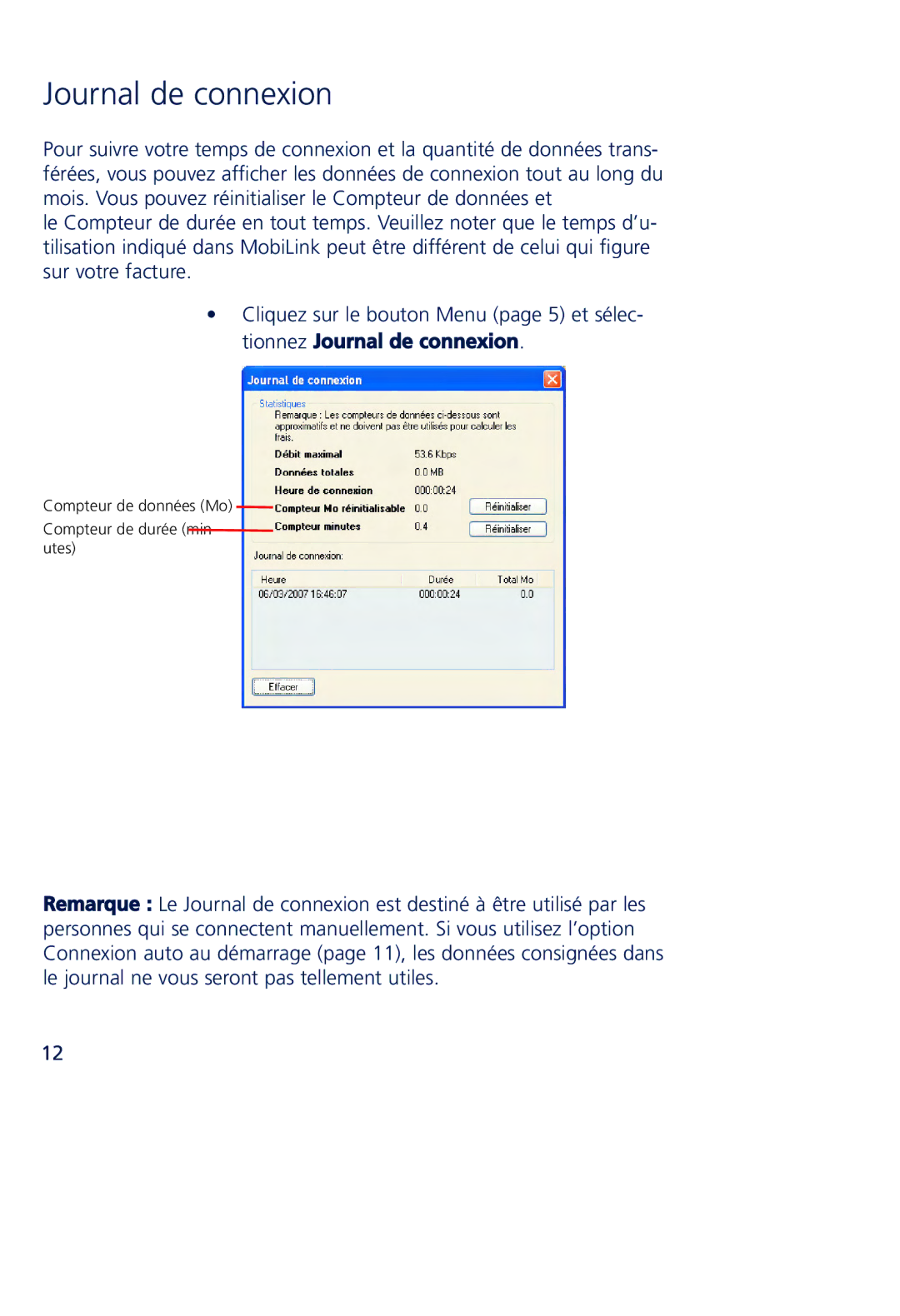 Novatel Wireless MCD3000 quick start Journal de connexion 