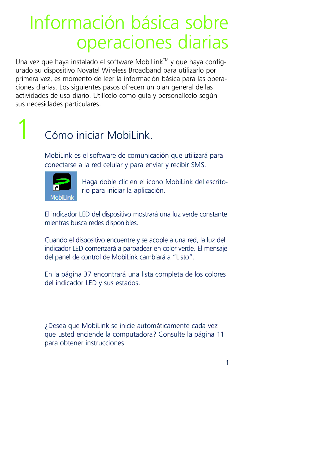 Novatel Wireless MCD3000 quick start Información básica sobre operaciones diarias, Cómo iniciar MobiLink 