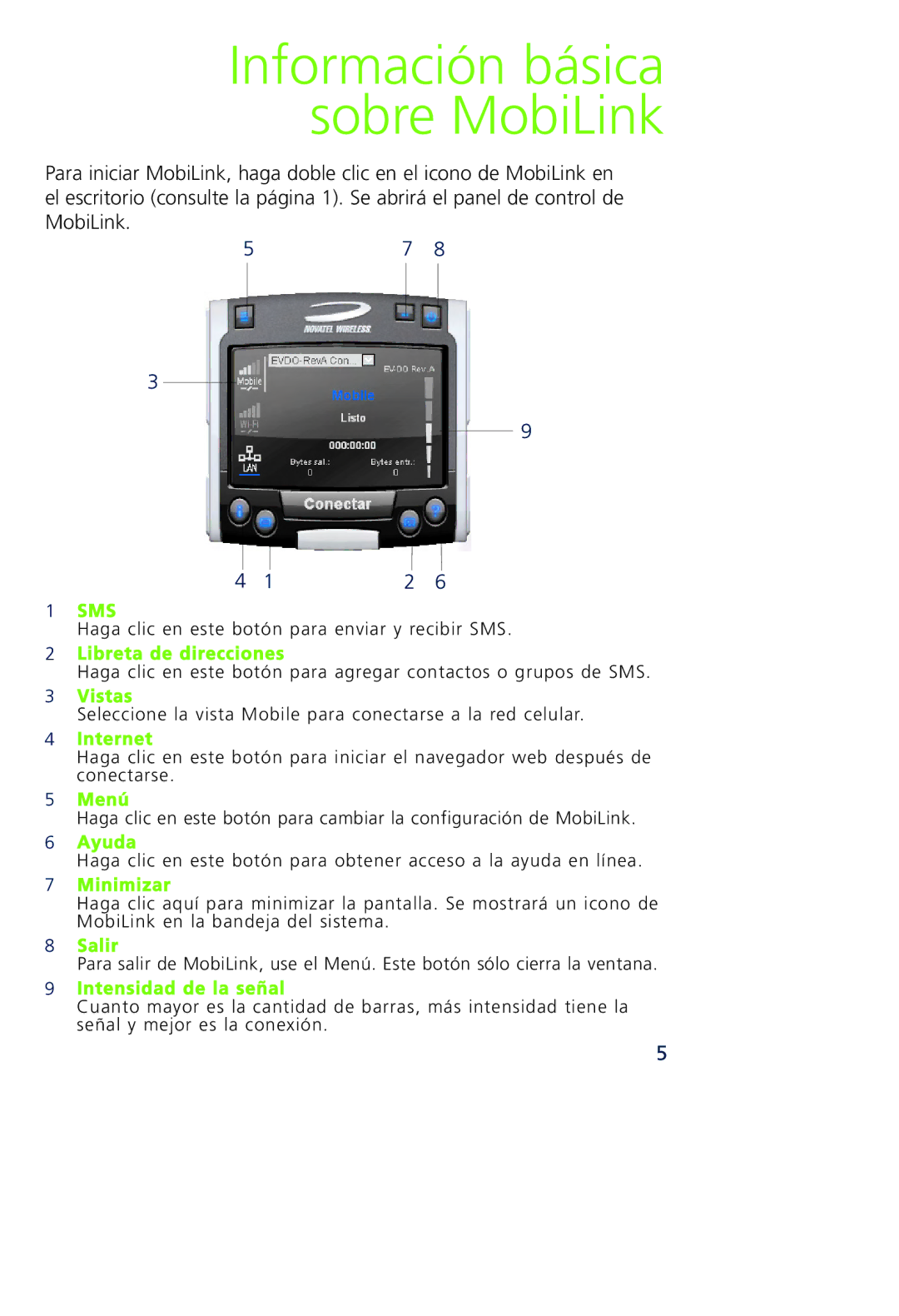 Novatel Wireless MCD3000 quick start Información básica sobre MobiLink 