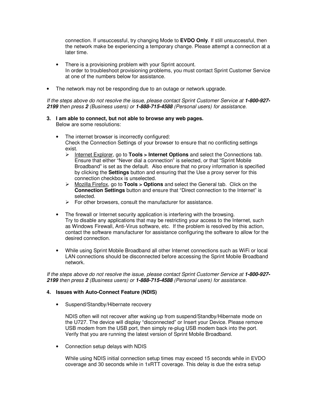 Novatel Wireless U727 manual Issues with Auto-Connect Feature Ndis 