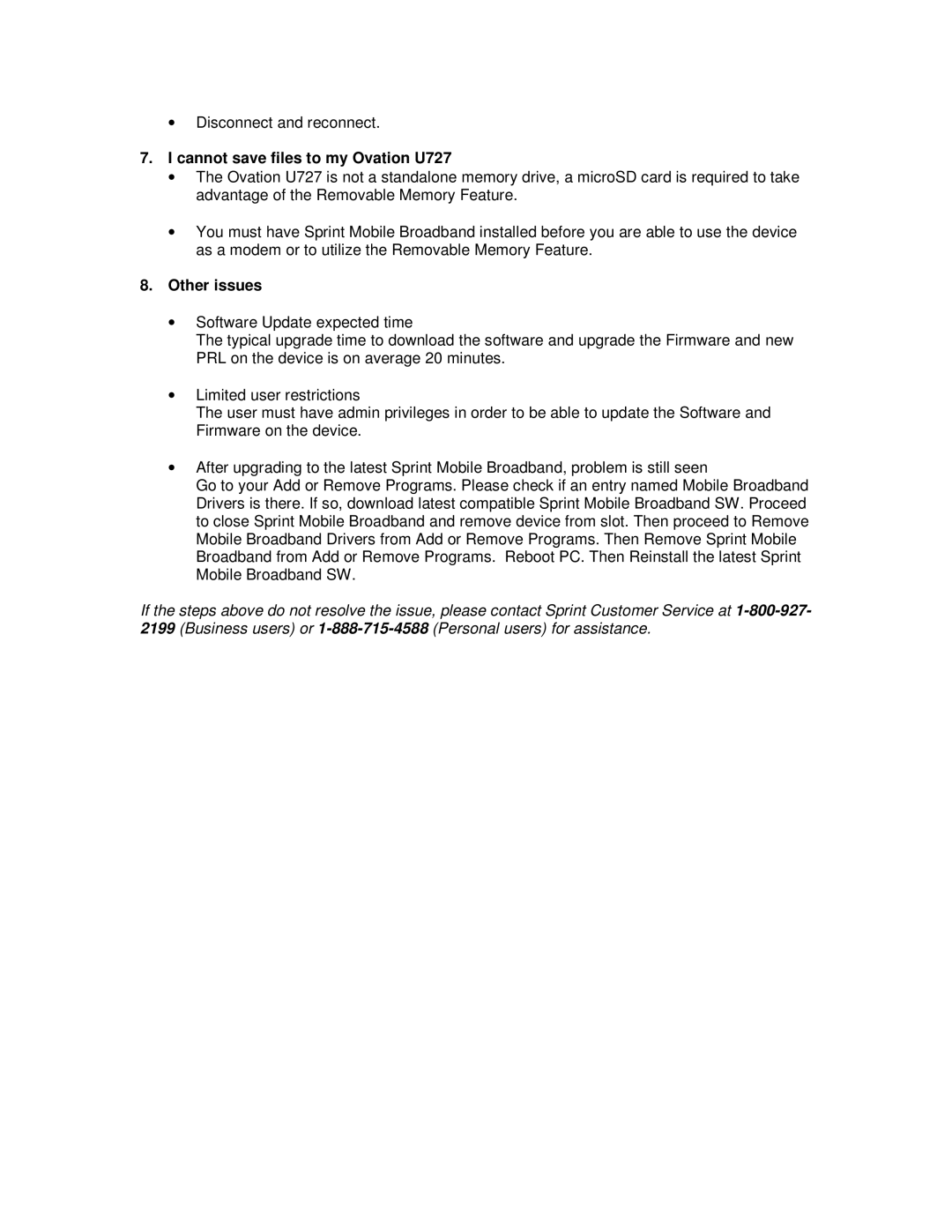 Novatel Wireless manual Cannot save files to my Ovation U727, Other issues 