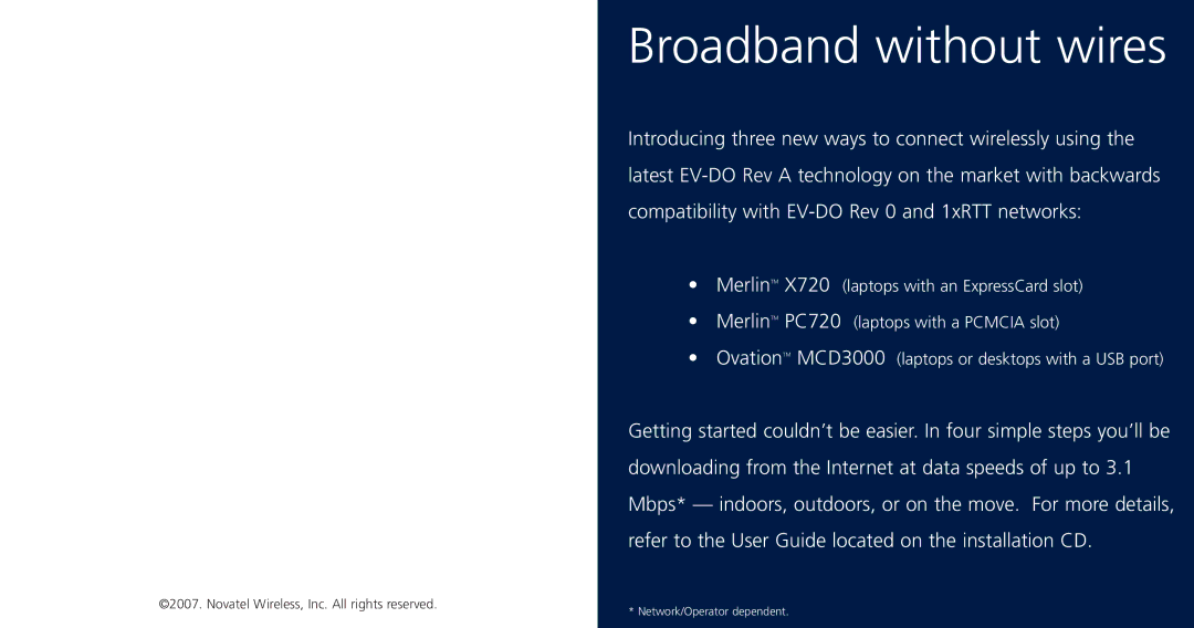 Novatel Wireless X720, PC720 quick start Broadband without wires 