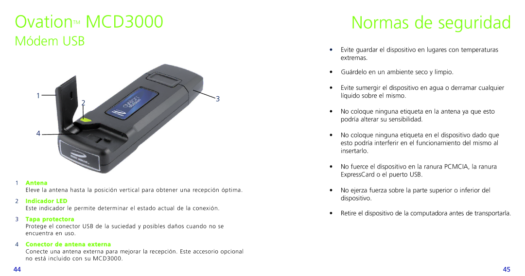 Novatel Wireless PC720, X720 quick start Normas de seguridad, Módem USB 