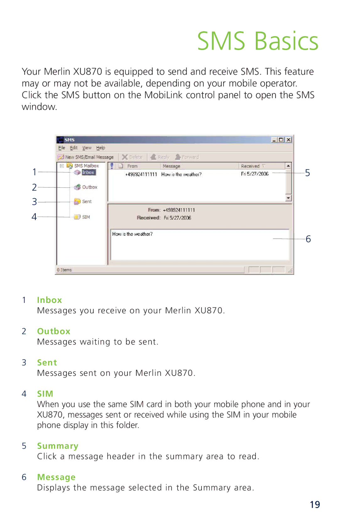 Novatel XU870 manual SMS Basics, Sim 