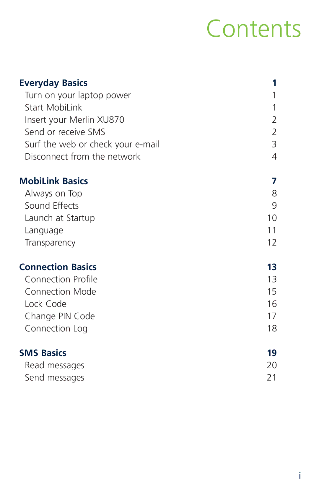 Novatel XU870 manual Contents 