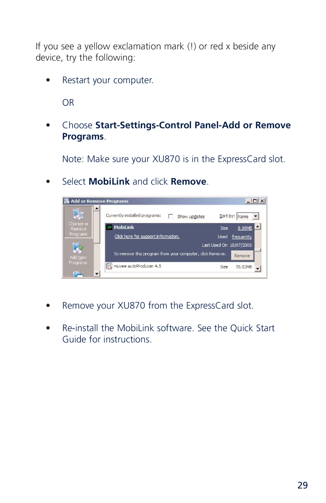 Novatel XU870 manual Choose Startol Panel Programs 