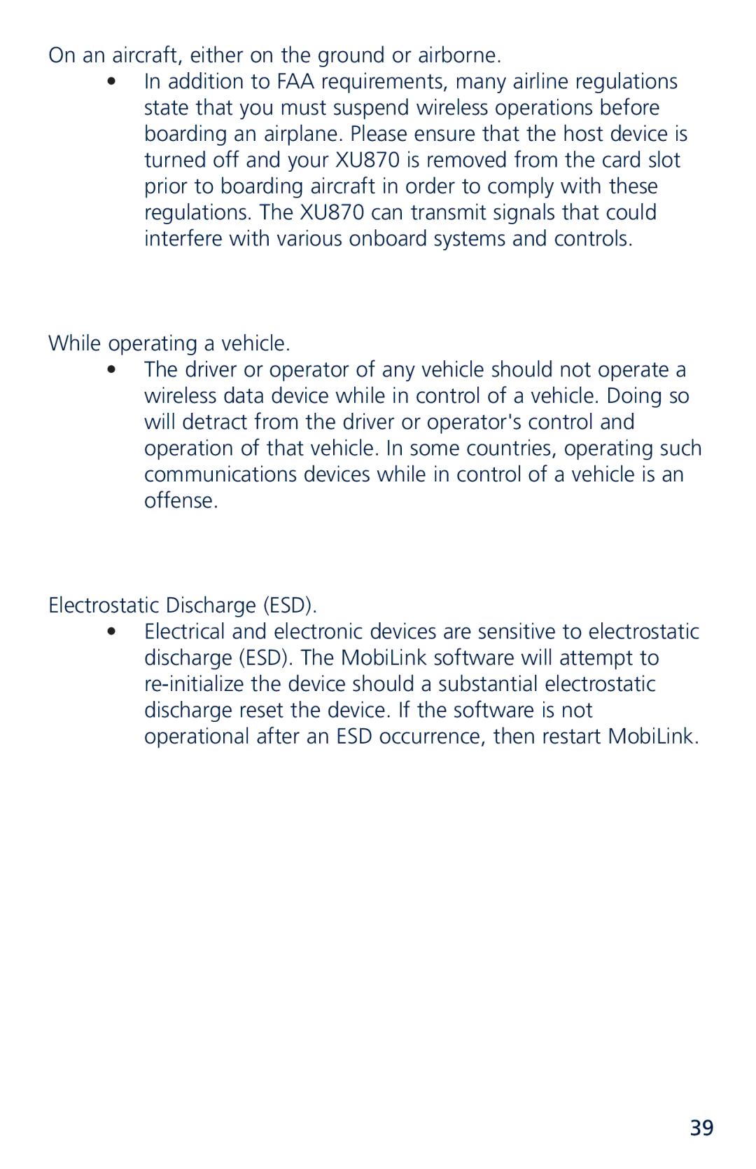 Novatel XU870 manual On an aircraft, either on the ground or airborne 