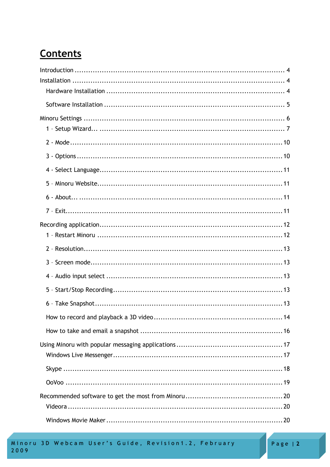 Novo Minoru Minoru 3D manual Contents 