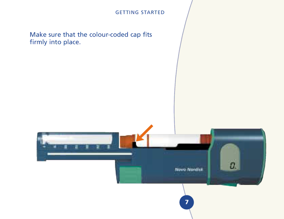 Novo Nordisk 510620 manual Make sure that the colour-coded cap fits firmly into place 