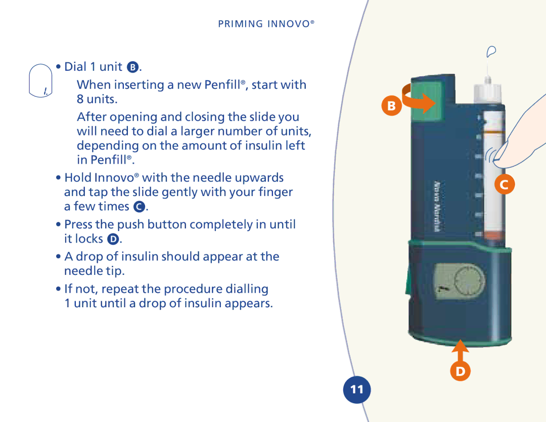 Novo Nordisk 510620 manual Priming Innovo 