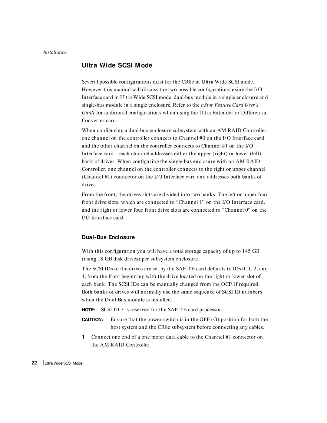 NStor Technologies CR8e, Disk Array Enclosure manual Ultra Wide Scsi Mode, Dual-Bus Enclosure 