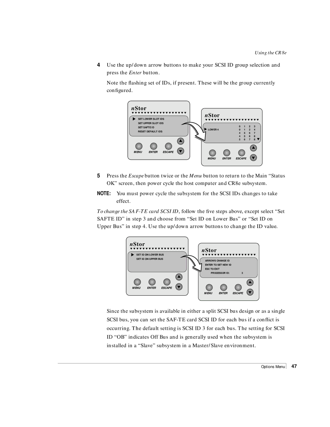 NStor Technologies Disk Array Enclosure, CR8e manual SET Upper Slot IDS SET Safte ID Lower Reset Default IDS 