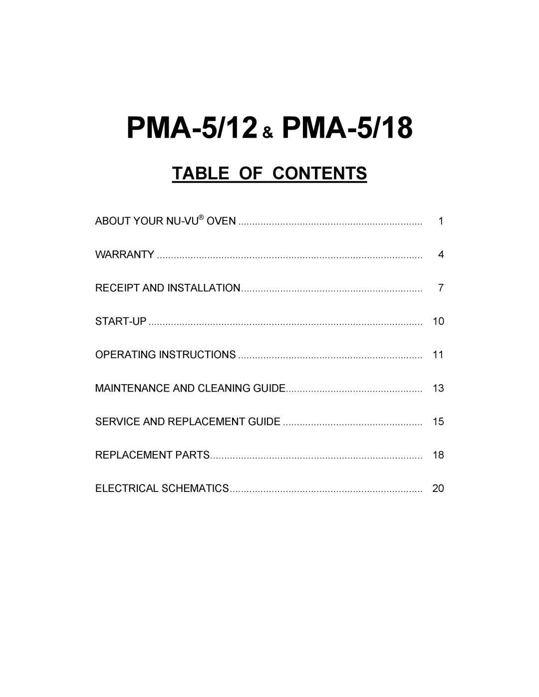 Nu-Vu PMA 5/18, PMA -5/12 owner manual PMA-5/12 & PMA-5/18 