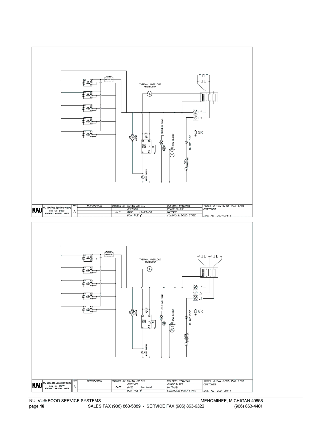 Nu-Vu PMA 5/18, PMA -5/12 owner manual NU-VU Food Service Systems MENOMINEE, Michigan 