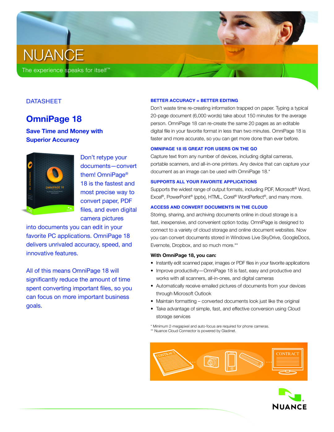 Nuance comm 2889A-G00-18.0 manual Nuance, OmniPage, Save Time and Money with Superior Accuracy 