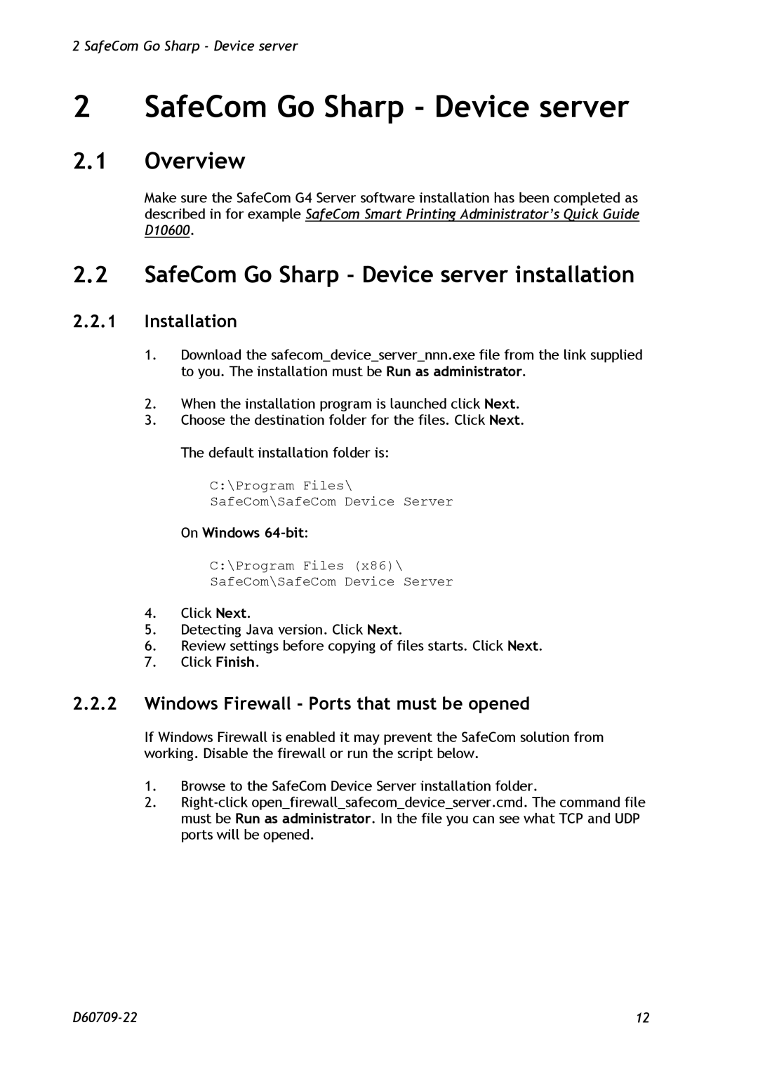 Nuance comm D60709-22 manual Overview, SafeCom Go Sharp Device server installation, Installation 