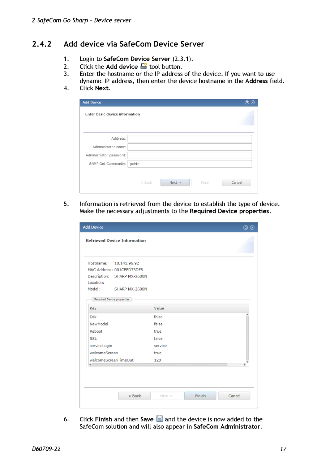 Nuance comm D60709-22 manual Add device via SafeCom Device Server, Click the Add device tool button 