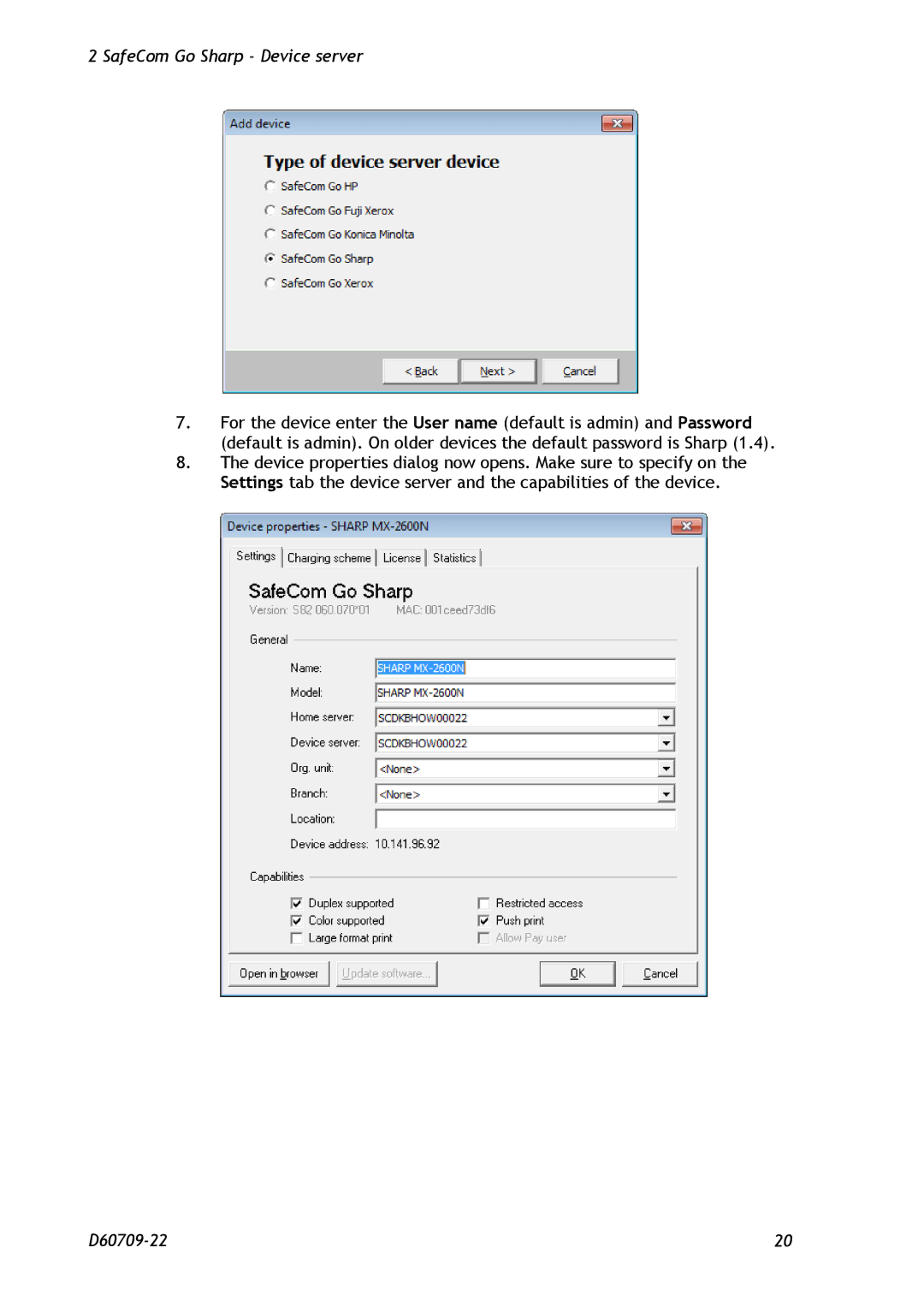 Nuance comm D60709-22 manual SafeCom Go Sharp Device server 