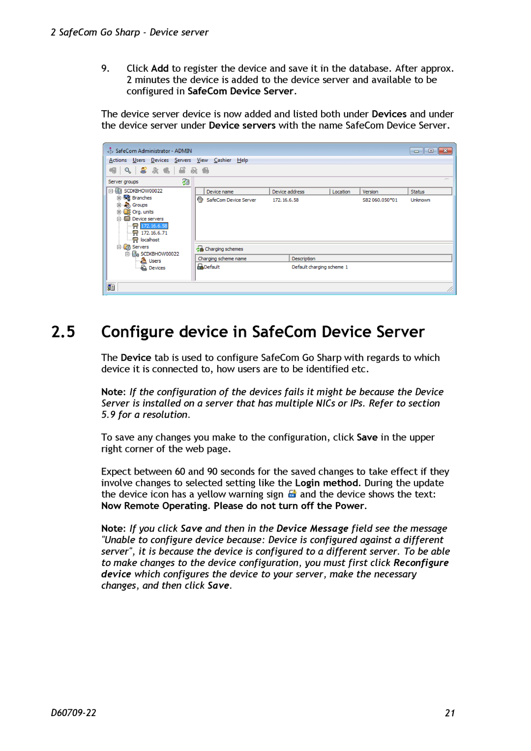 Nuance comm D60709-22 Configure device in SafeCom Device Server, Now Remote Operating. Please do not turn off the Power 