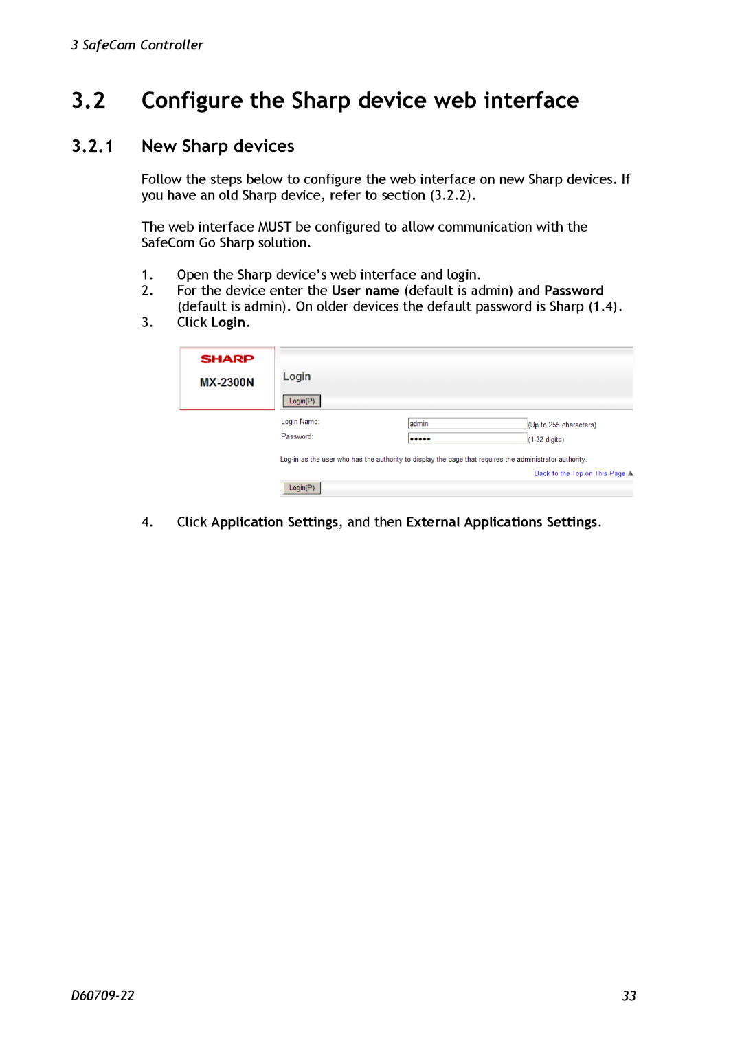 Nuance comm D60709-22 manual Configure the Sharp device web interface, New Sharp devices 