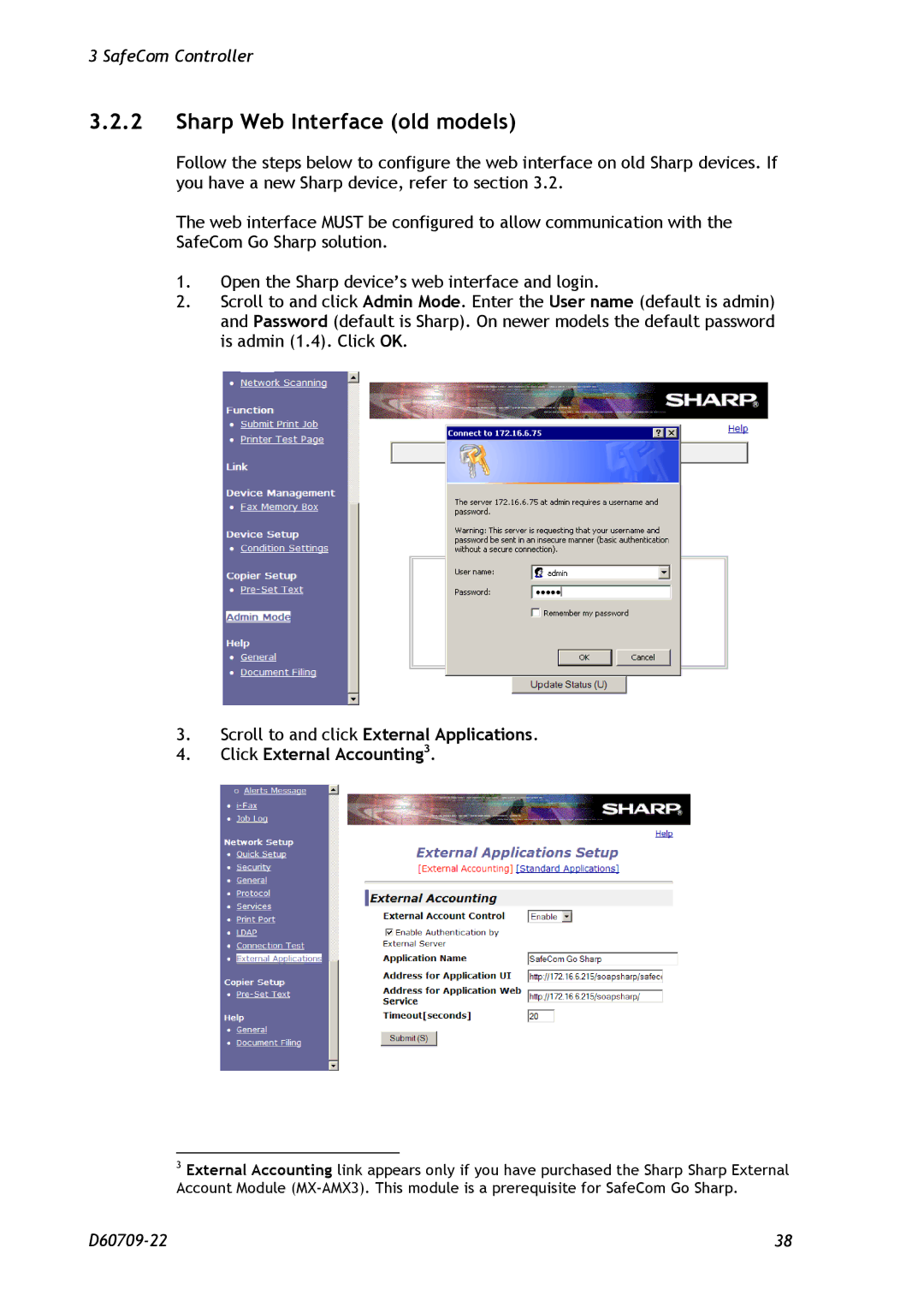 Nuance comm D60709-22 manual Sharp Web Interface old models, Click External Accounting3 