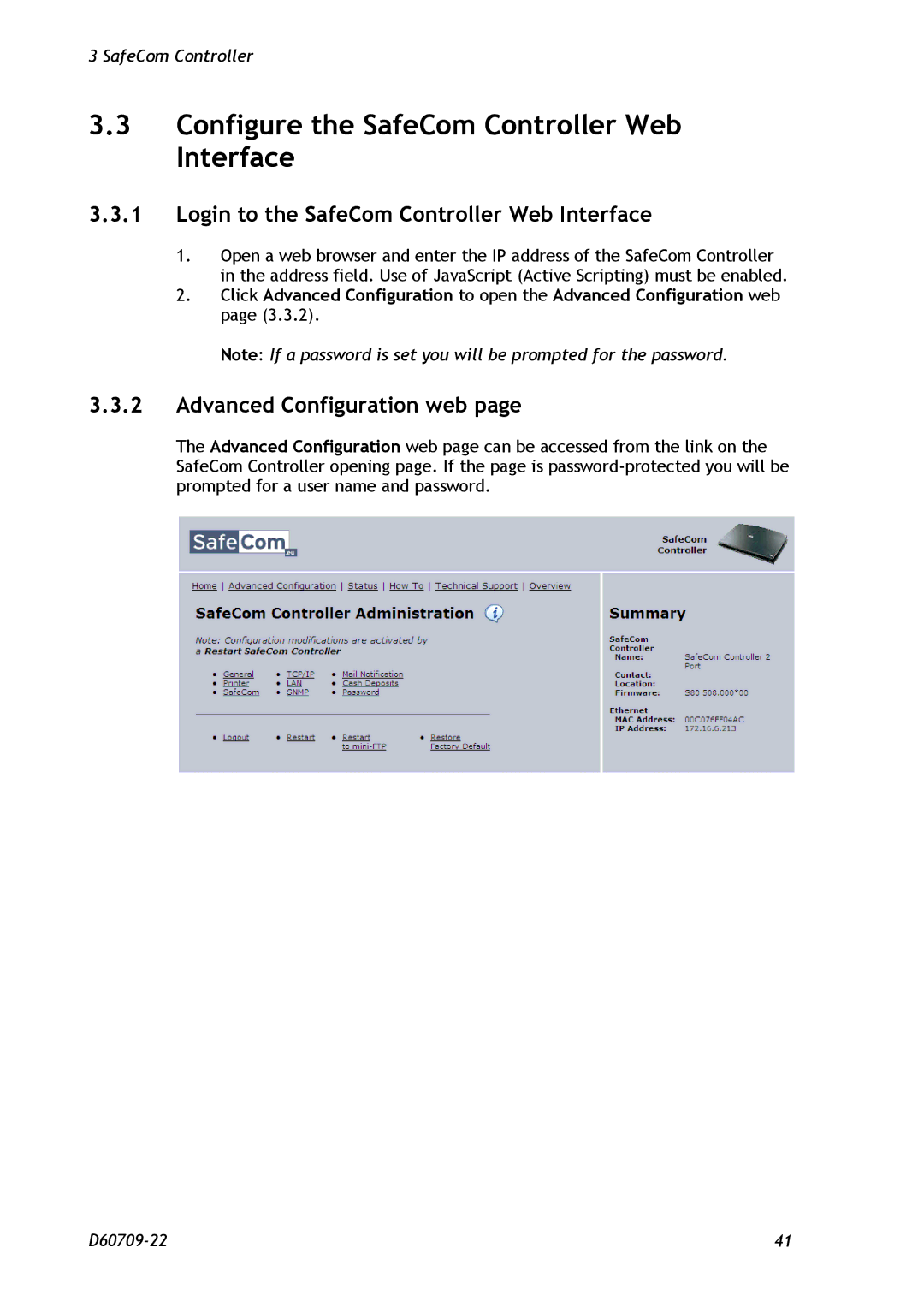 Nuance comm D60709-22 manual Configure the SafeCom Controller Web Interface, Login to the SafeCom Controller Web Interface 