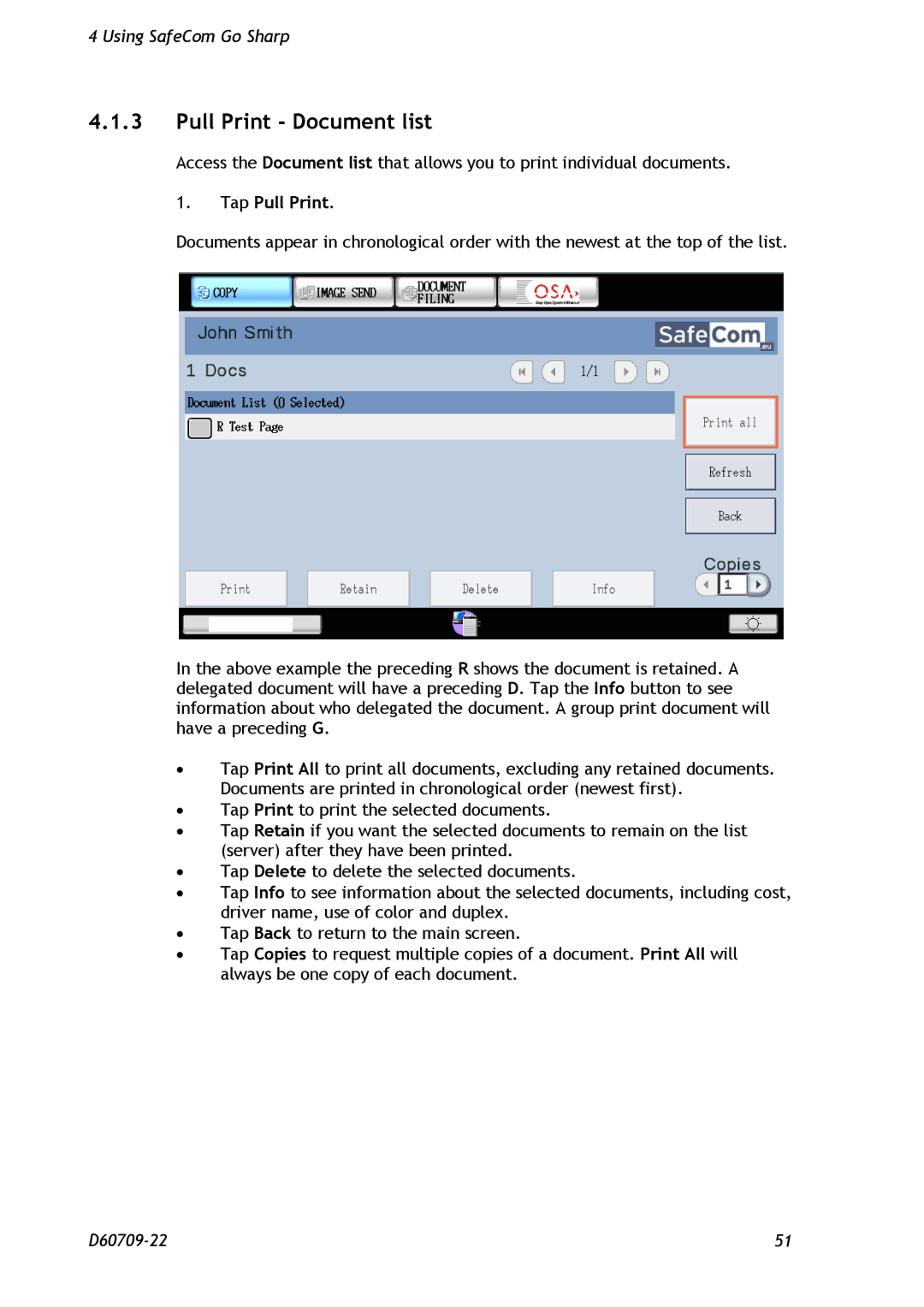 Nuance comm D60709-22 manual Pull Print Document list, Tap Pull Print 