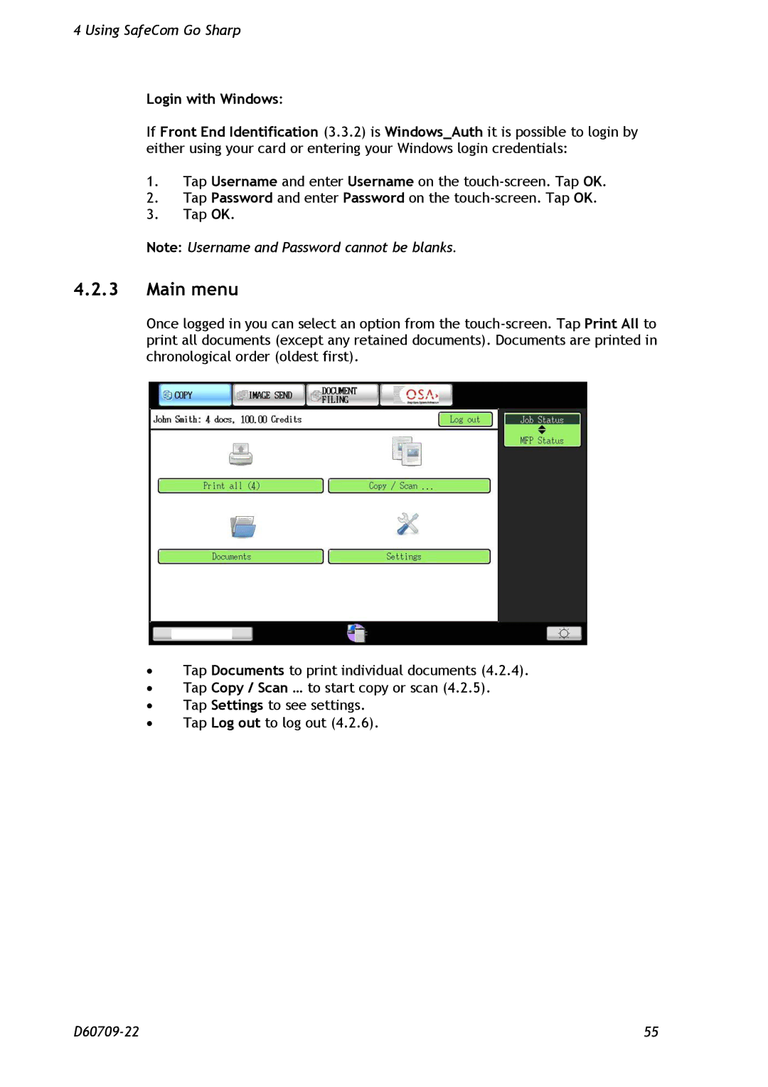 Nuance comm D60709-22 manual Main menu, Login with Windows 