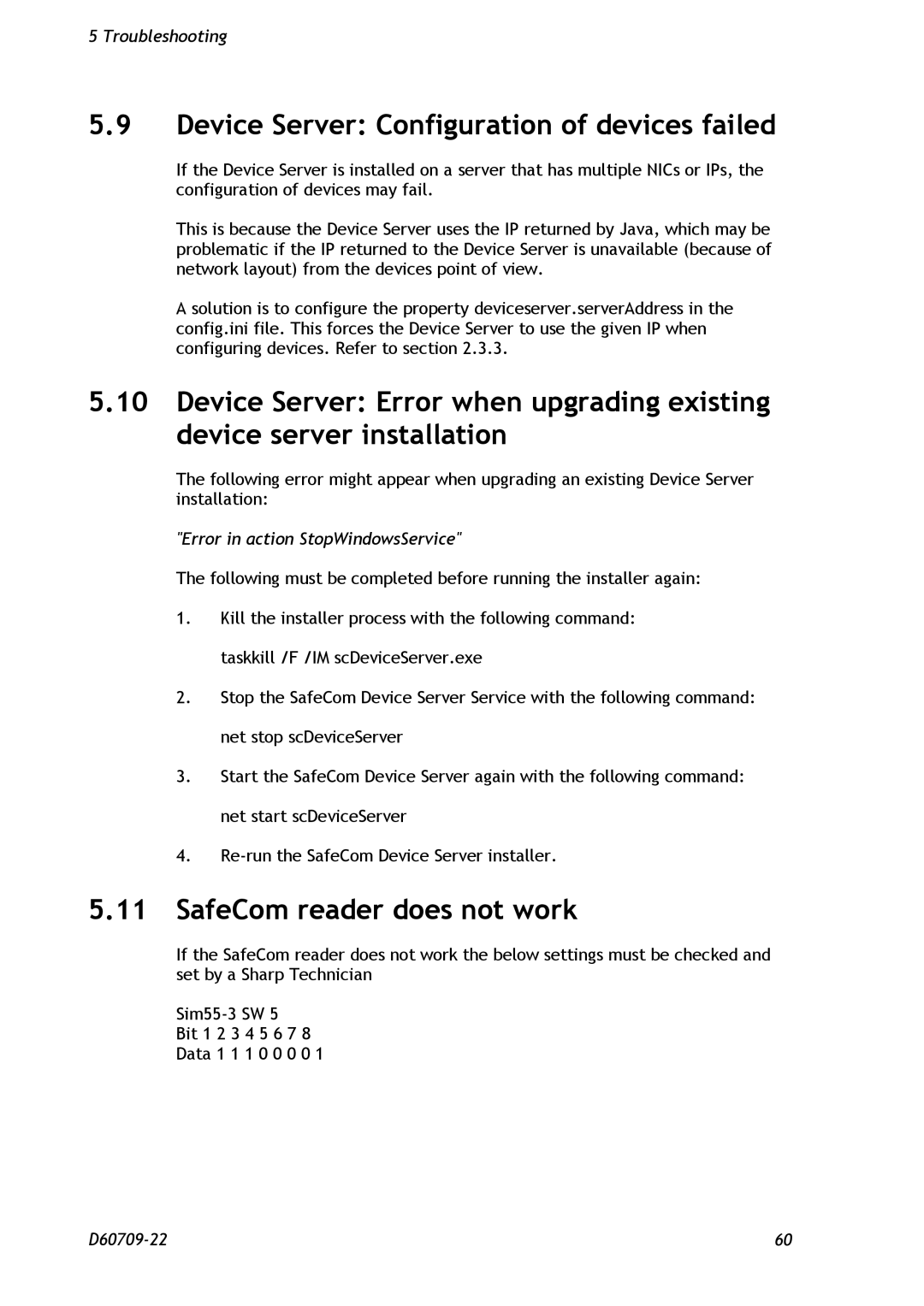 Nuance comm D60709-22 manual Device Server Configuration of devices failed, SafeCom reader does not work 