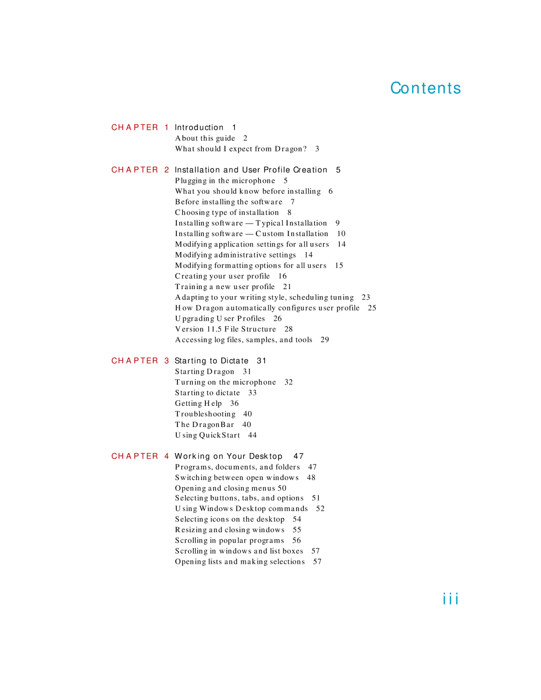 Nuance comm K609AGC3110, K609A-GC3-11.0, K609A-WN9-11.0, K609A-G00-11.0 manual Contents, Iii 