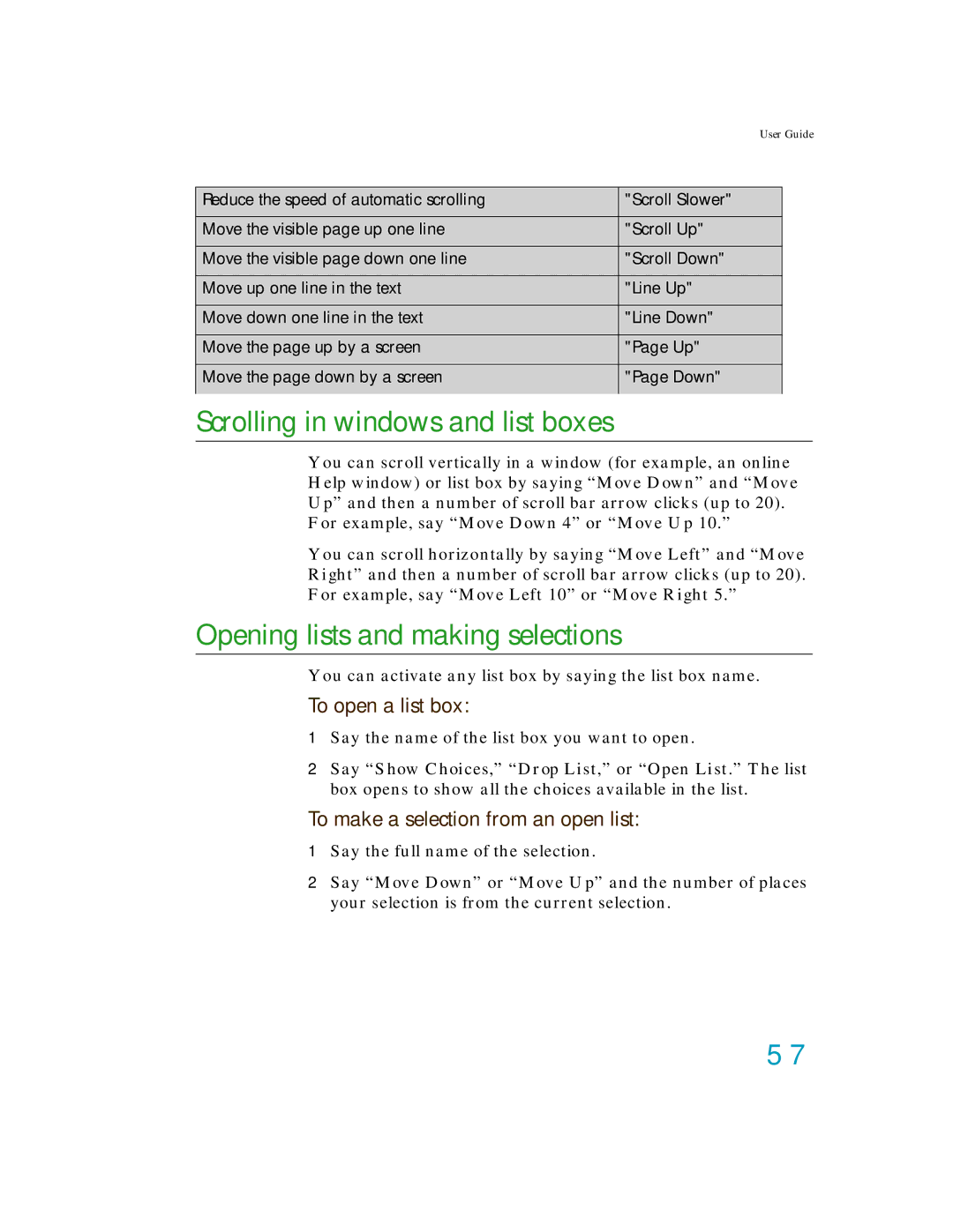 Nuance comm K609A-WN9-11.0 Scrolling in windows and list boxes, Opening lists and making selections, To open a list box 